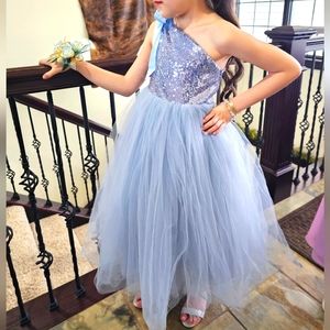 One Shoulder Sequin Tulle Gown